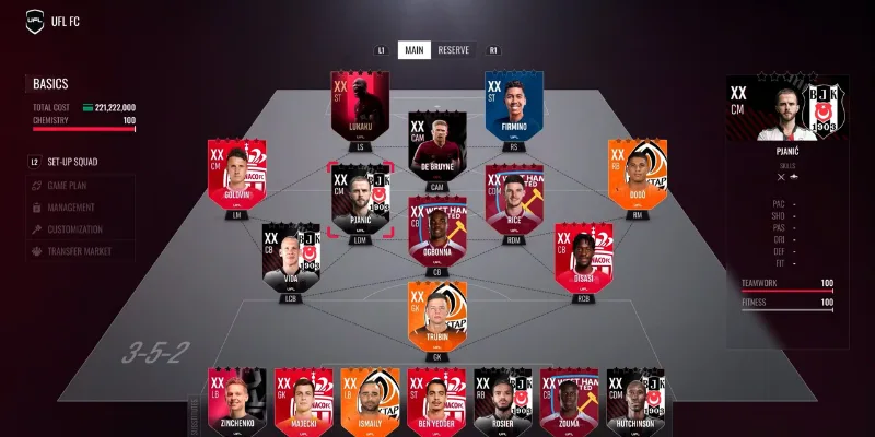 Giao diện quản trị đội bóng trong game UFL